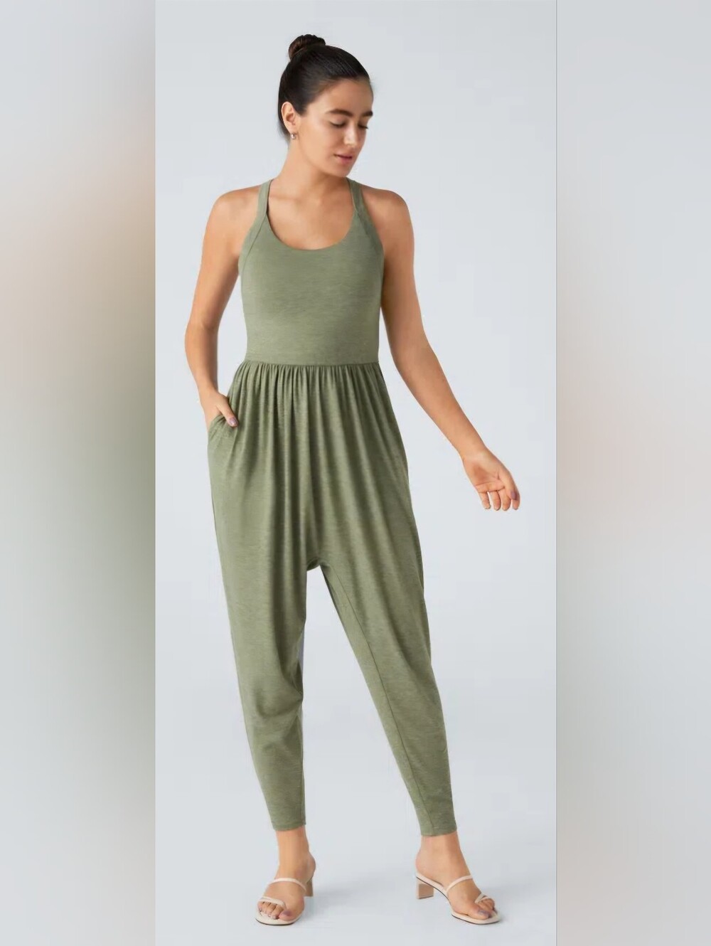 HALARA U Neck Pocket Harem Casual Jumpsuit-Easy Peezy Edition Light Green M